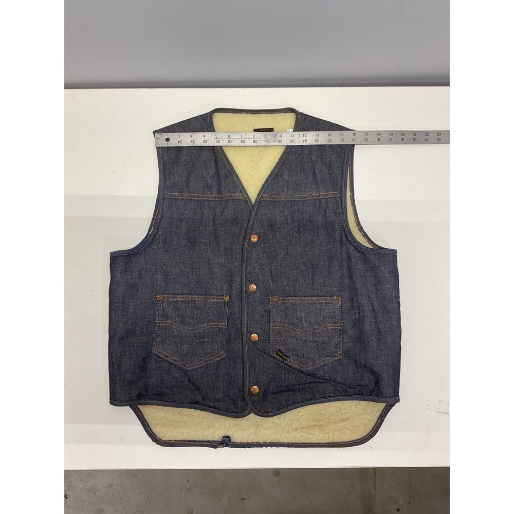 Vintage Sears Roebucks Denim Vest Shearling Lined Dark Wash Western Workwear L - Picture 3 of 5